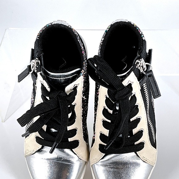 Nina Size 13 Kids Yuti Star High Top Sneakers Silver Black Glitter Lace Up Zip - Picture 10 of 16